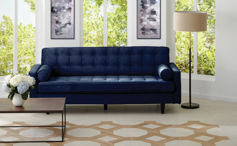 blue couch accent in living room